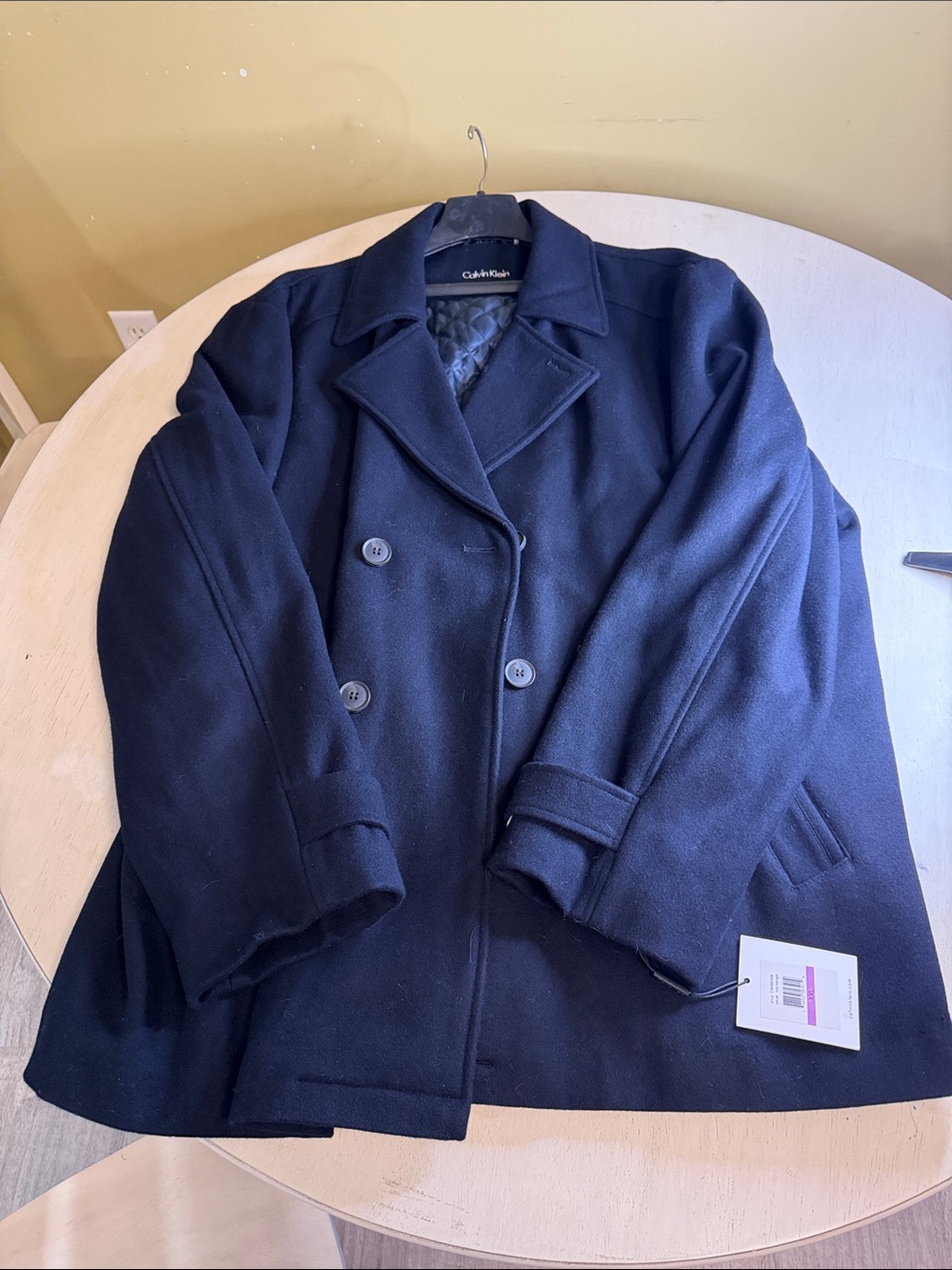Calvin Klein Men's Navy Double-Breasted Wool Peacoat